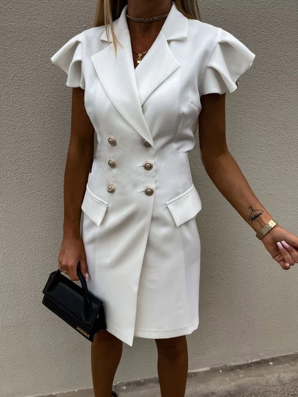 Women's Dresses Double Breasted Lapel Ruffle Sleeve Professional Dress