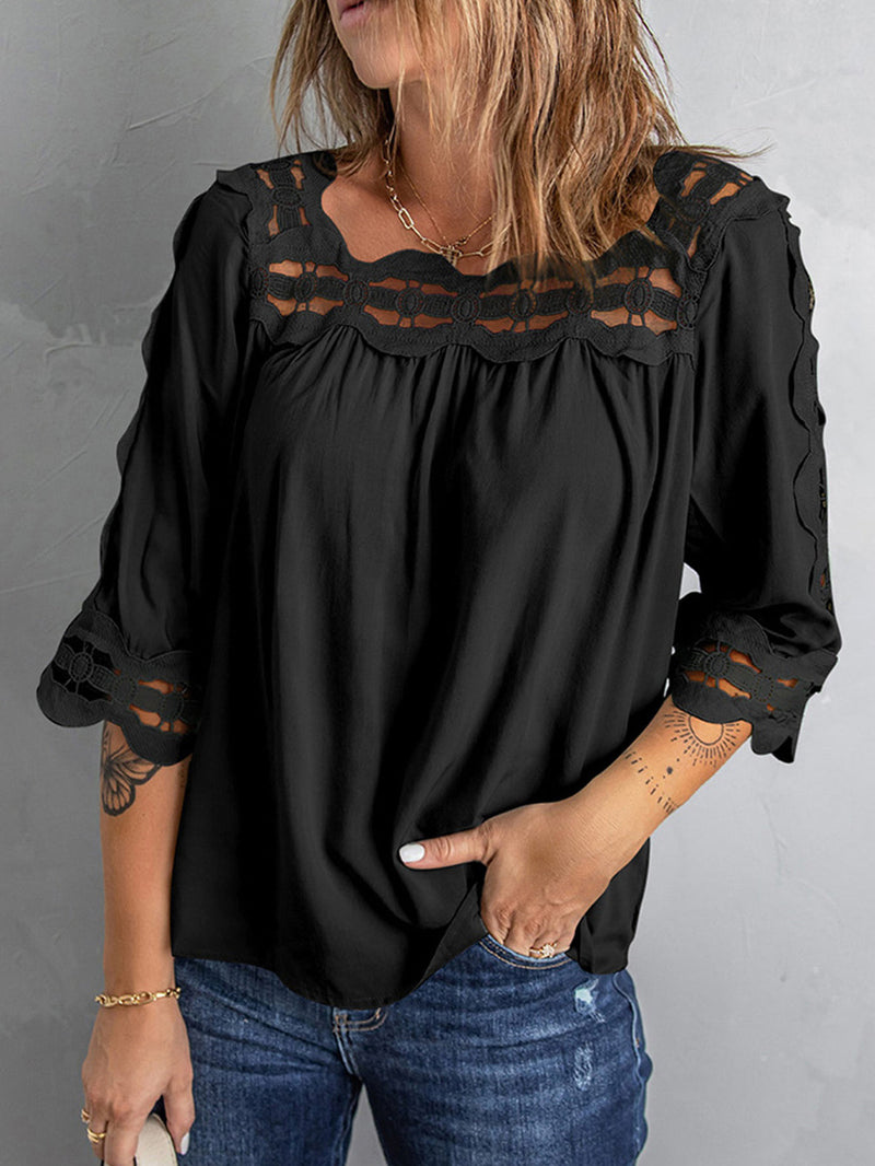 Women's Blouses Lace Panel Loose Half Sleeves Blouses