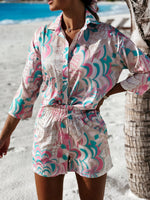 Women's Sets Printed Lapel Shirt & Shorts Two-Piece Set