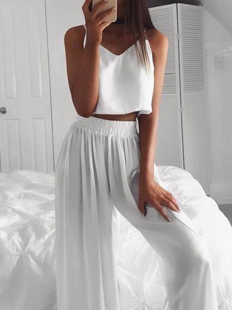 Women's Sets Sling Crop Top & Wide Leg Pants Two-Piece Set