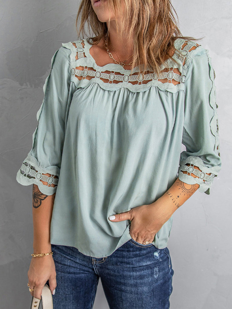 Women's Blouses Lace Panel Loose Half Sleeves Blouses