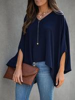 Women's Blouses Loose V-Neck Dolman Sleeve Chiffon Blouse