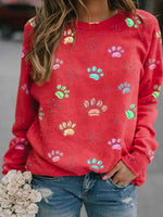 Women's T-Shirts Animal Paw Print Long Sleeve T-Shirt