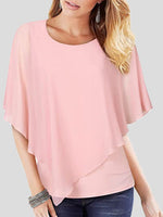 Women's T-Shirts Solid Flowy Short Sleeve Chiffon T-Shirt