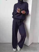 Women's Sets Solid Turtleneck Top & Pants Knitted Two Piece Set