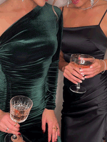 Women's Dresses Sloping Shoulder Pleated Slit Gown Dress