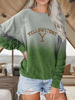 Women's T-Shirts Letter Print Gradient Round Neck Long Sleeve T-Shirt