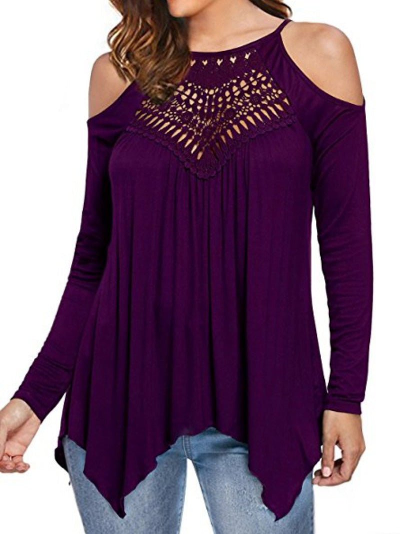 Women's T-Shirts Hollow Off Shoulder Long Sleeve T-Shirt