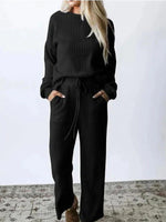 Women's Sets Solid Long Sleeve Top & Pants Casual Two Piece Set