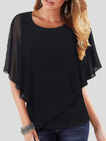 Women's T-Shirts Solid Flowy Short Sleeve Chiffon T-Shirt