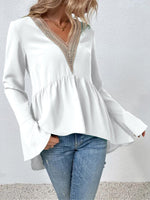 Women's Blouses Lace Panel Flare Sleeve Blouse