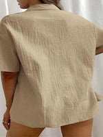 Women's Blouses Lapel Button Short Sleeve Casual Blouse