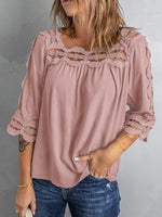 Women's Blouses Lace Panel Loose Half Sleeves Blouses