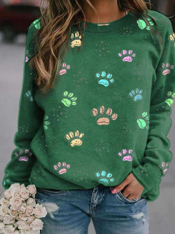 Women's T-Shirts Animal Paw Print Long Sleeve T-Shirt