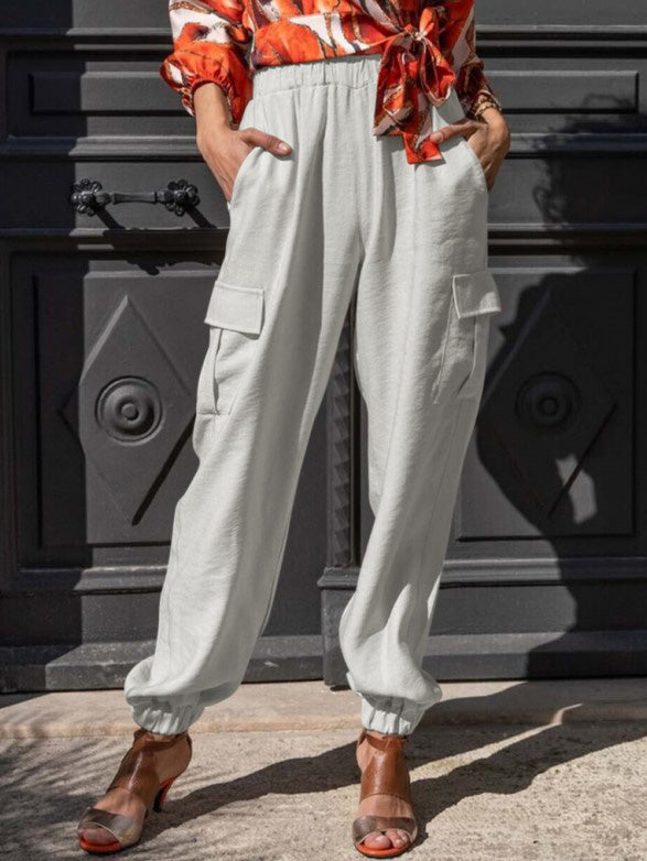 Women's Pants Solid Elastic Waist Pocket Casual Pants