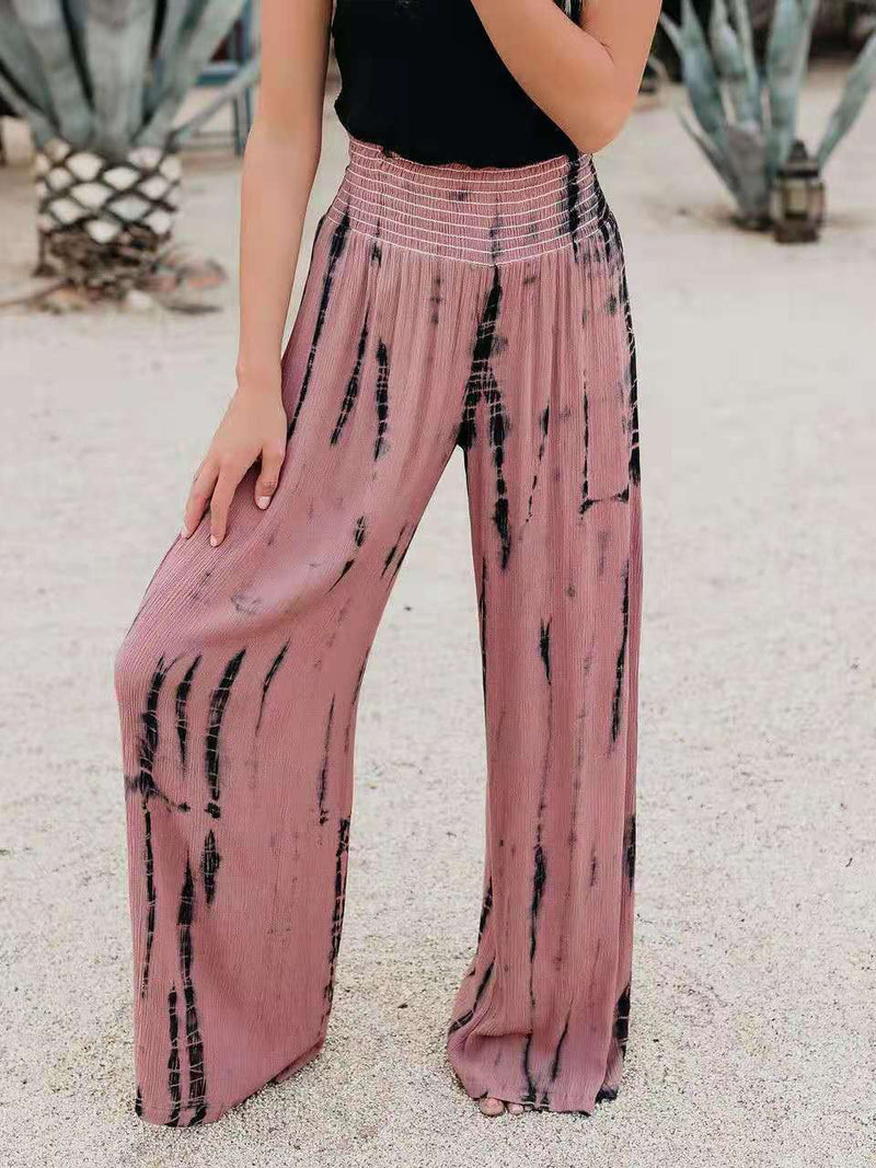 Women's Pants Tie Dye Print Elastic High Waist Wide Leg Pants