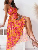 Women's Dresses Print Sling Ruffled Chiffon Dress