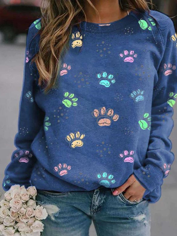 Women's T-Shirts Animal Paw Print Long Sleeve T-Shirt