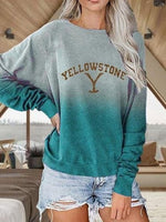 Women's T-Shirts Letter Print Gradient Round Neck Long Sleeve T-Shirt