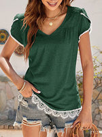 Women's T-Shirts Lace V-Neck Short Sleeve T-Shirt