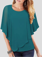 Women's T-Shirts Solid Flowy Short Sleeve Chiffon T-Shirt