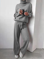 Women's Sets Solid Turtleneck Top & Pants Knitted Two Piece Set