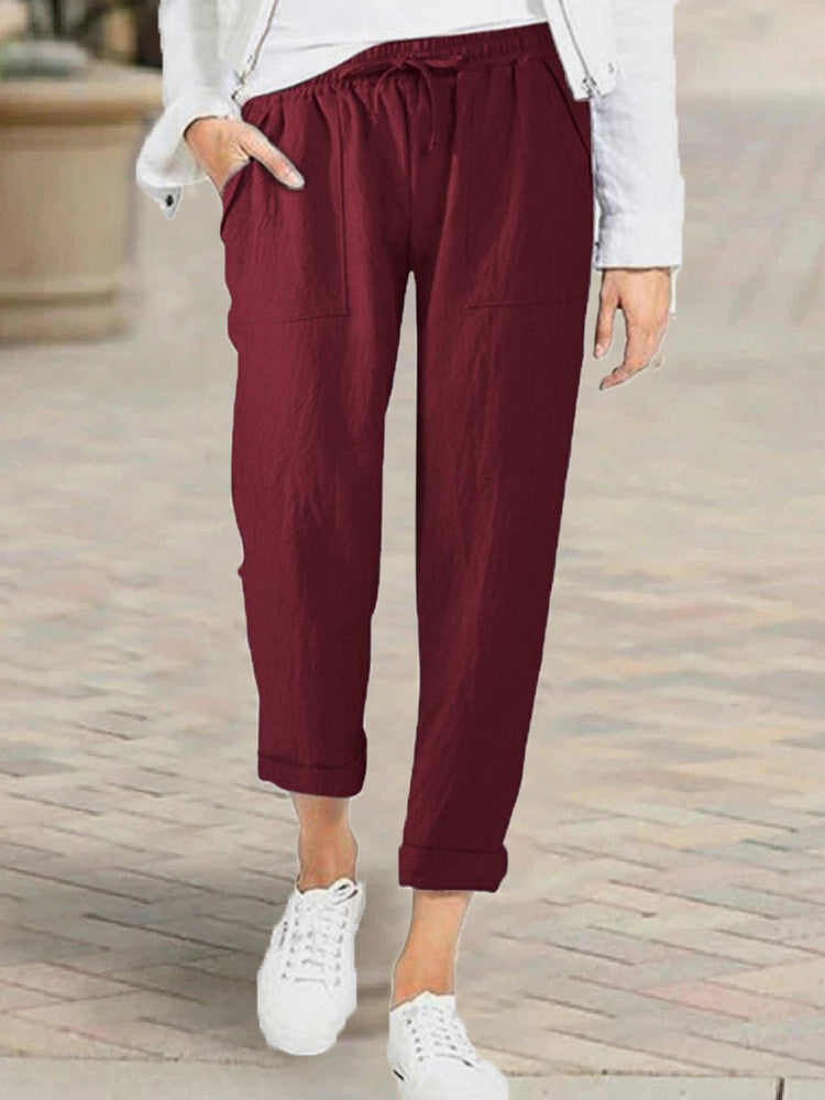 Women's Pants Lace-Up High Waist Pocket Casual Pants