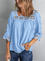 Women's Blouses Lace Panel Loose Half Sleeves Blouses