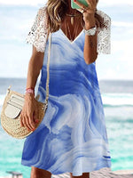 Women's Dresses V-Neck Lace Short Sleeve Print Dress