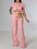 Women's Sets Short Sleeve T-Shirt & Wide Leg Pants Two Piece Set