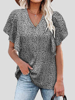 Women's T-Shirts V-Neck Leopard Print Short Sleeve T-Shirt
