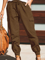 Women's Pants Solid Casual Pocket Belted Cargo Pants