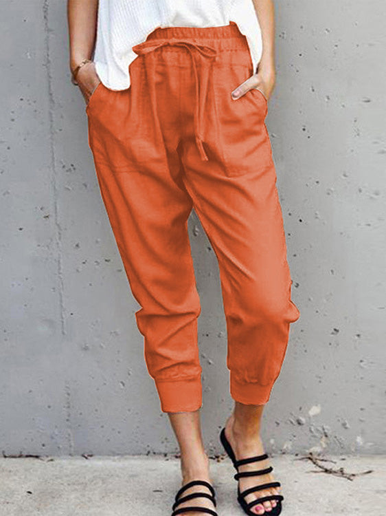 Women's Pants Solid Simple Lace-Up Slim Fit Casual Pants