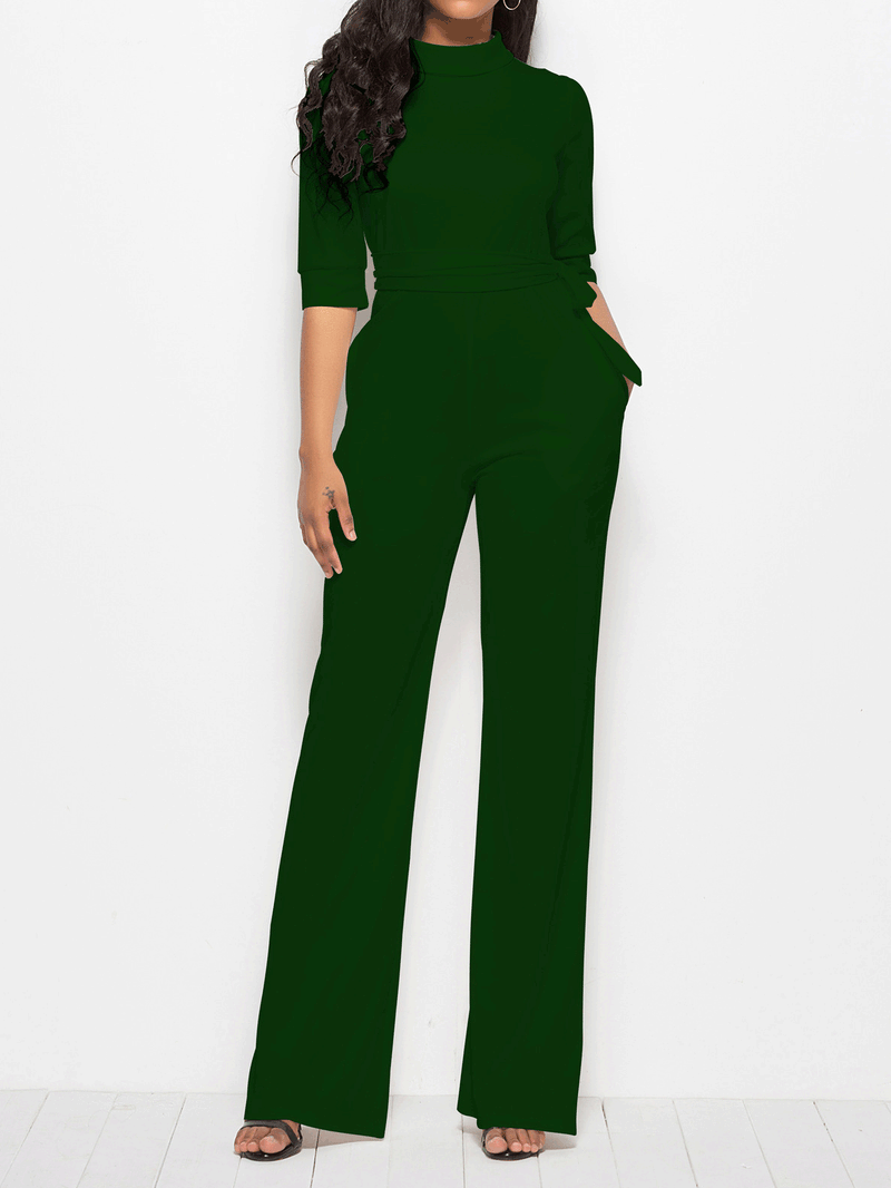 Women's  Jumpsuits Solid Half Sleeve Stand Collar Wide Leg Jumpsuit