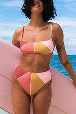 Color Block High Waist Bikini Set