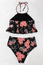 Floral Ruffles Halter Neck Bikini Set