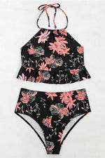 Floral Ruffles Halter Neck Bikini Set