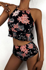 Floral Ruffles Halter Neck Bikini Set