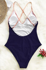 Color Block Backless One Piece Swimwear