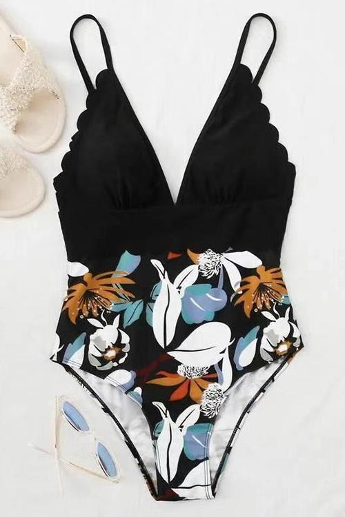 Floral Patchwork Backless One Piece Swimwear