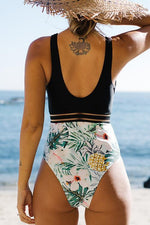 Floral Patchwork U Neck One Piece Swimwear