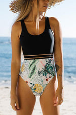 Floral Patchwork U Neck One Piece Swimwear