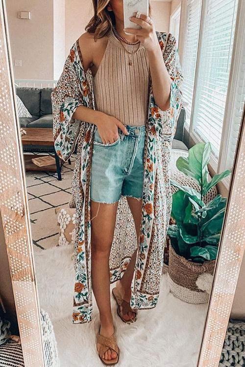 Floral Print Loose Summer Kimono