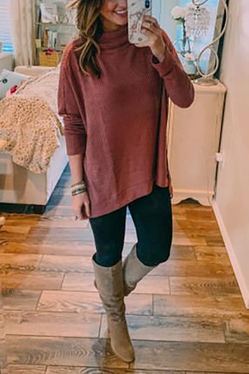 Cowl Neck Slit Sweater