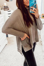 Cowl Neck Slit Sweater