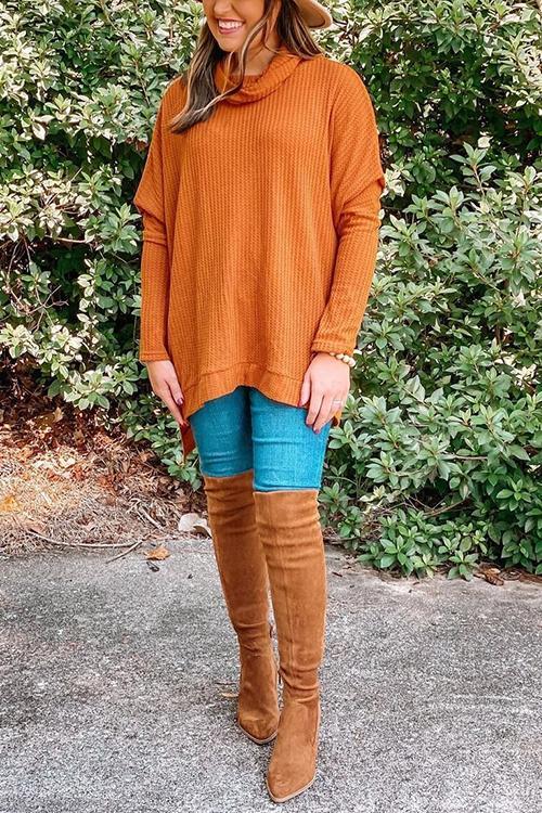 Cowl Neck Slit Sweater