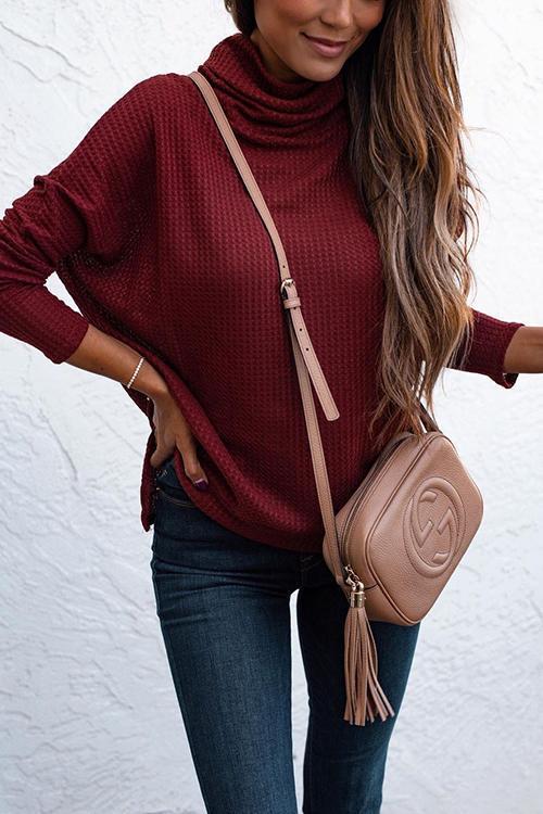 Cowl Neck Slit Sweater