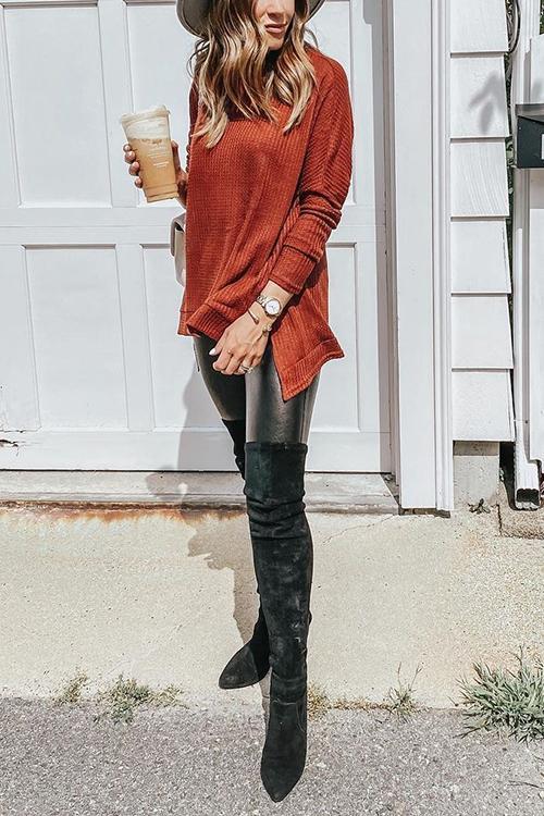 Cowl Neck Slit Sweater