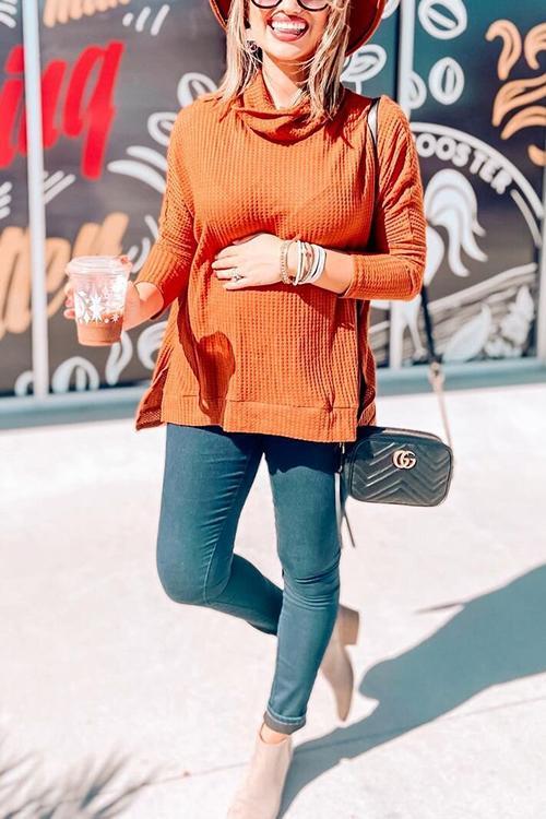 Cowl Neck Slit Sweater