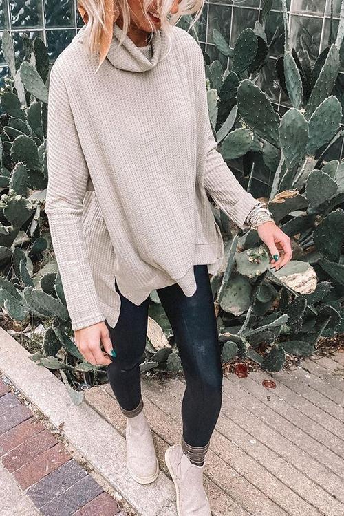 Cowl Neck Slit Sweater